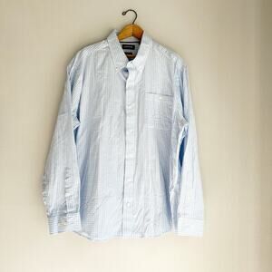 Orvis Country Twill Blue White Button Down Long Sleeve Casual Shirt XL Cotton